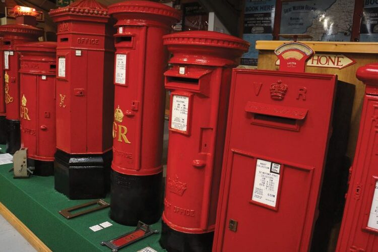 A line of UK post boxes